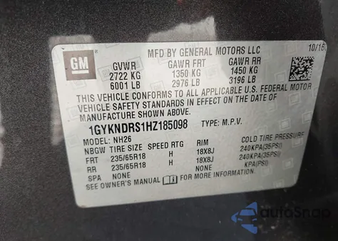 2017 Cadillac Xt5 Luxury из США, поврежденный, VIN 1GYKNDRS1HZ185098